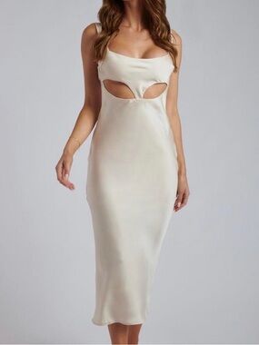 MESHKI Satin Cut Out Slip Dress Champagne Size XS